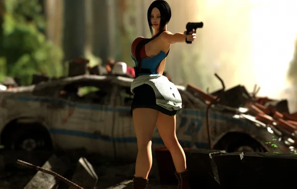 Девушка, пистолет, Resident Evil, fan art, Jill Valentine