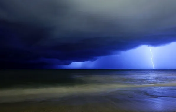 Waves, beach, rain, sky, sea, landscape, nature, Storm