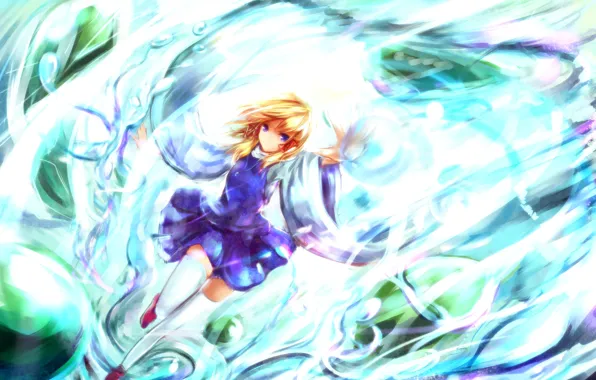 Взгляд, девушка, магия, бег, touhou, art, moriya suwako, sakura ani