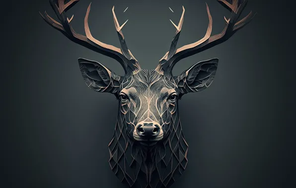 Картинка minimalism, deer, head, AI art