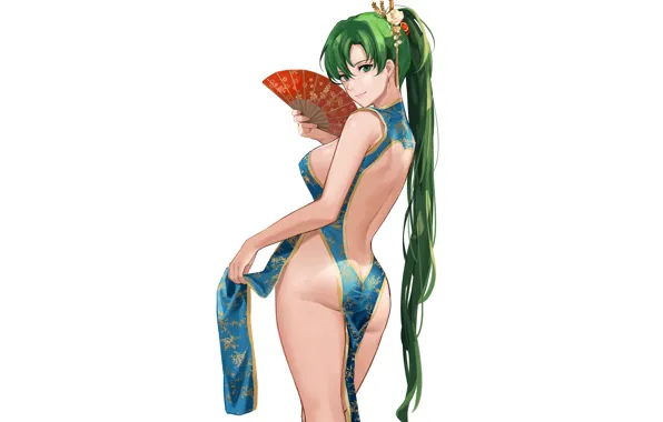 Girl, sexy, ass, cleavage, green eyes, long hair, dress, boobs