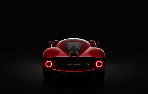 Суперкар, вид сзади, De Tomaso, 2019, P72