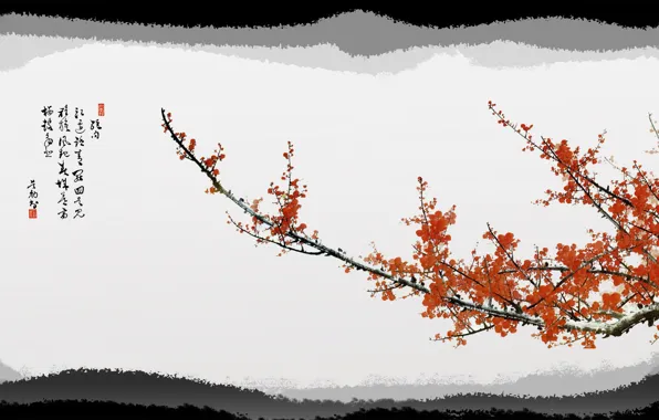 Картинка дерево, Япония, сакура, иероглиф
