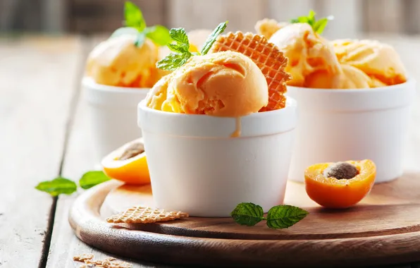 Мороженое, мята, десерт, вафля, вкусно, абрикосы, Oxana Denezhkina