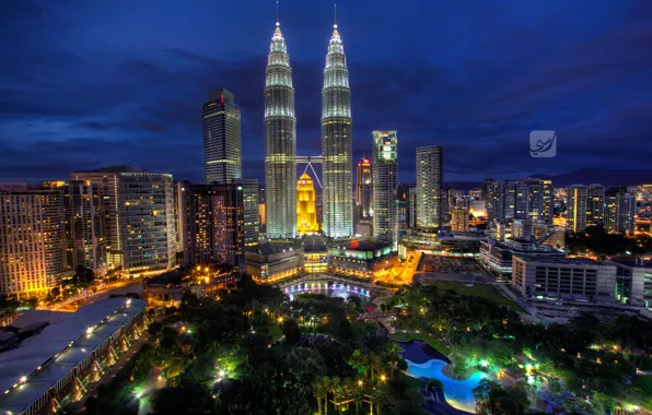 Картинка ночь, Малайзия, Kuala Lumpur, Blue Hour, Malaysia, Куала-Лумпур, Rasdi Abdul Rahman Photography