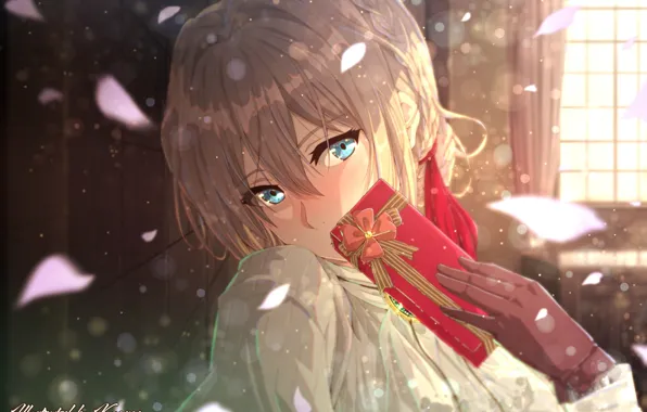 Девушка, подарок, коробочка, Violet Evergarden