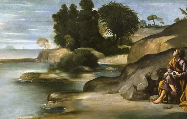 Картинка картина, мифология, Пейзаж со Святым Иоанном Богословом, Фра Хуан Батиста Маино