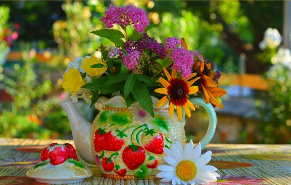 Картинка Цветы, Букет, Flowers, Colors, Bouquet, Чайник