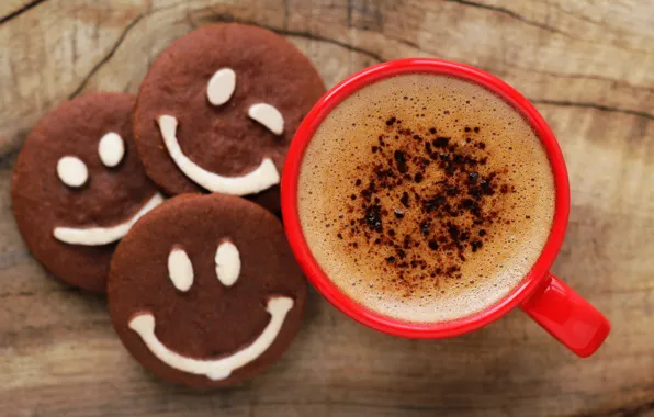 Кофе, шоколад, чашка, smiley, cup, chocolate, beans, coffee