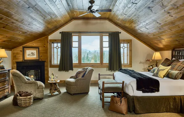 Уют, интерьер, камин, спальня, cozy room, at the Blue River house