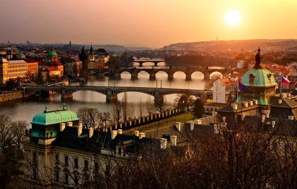 Закат, город, вечер, Прага, Чехия, старый, архитектура, Prague
