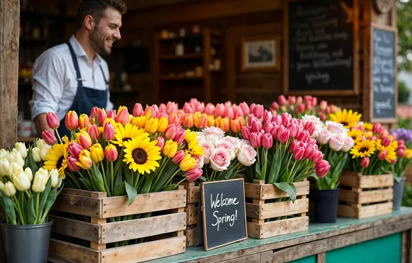Цветы, весна, colorful, тюльпаны, blossom, welcome, flowers, tulips