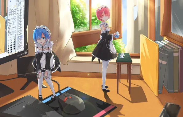 Anime, art, Ram, Rem, Re: Zero kara Hajimeru Isekai Seikatsu