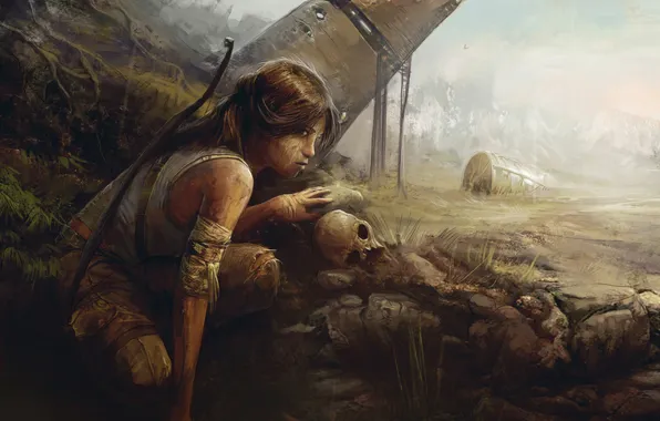 Картинка девушка, череп, Tomb Raider, Расхитительница гробниц