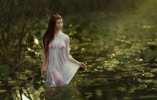 Вода, девушка, природа, ткань, обнажённая, марля, Evgeny Loza, Евгений Макаренко