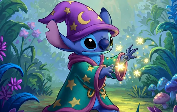 Магия, инопланетянин, character, звездочки, alien, колпак, персонаж, Stitch