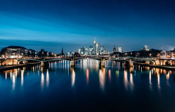 Картинка Frankfurt, Germany, blue hour