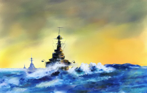Море, шторм, корабли, эскадра
