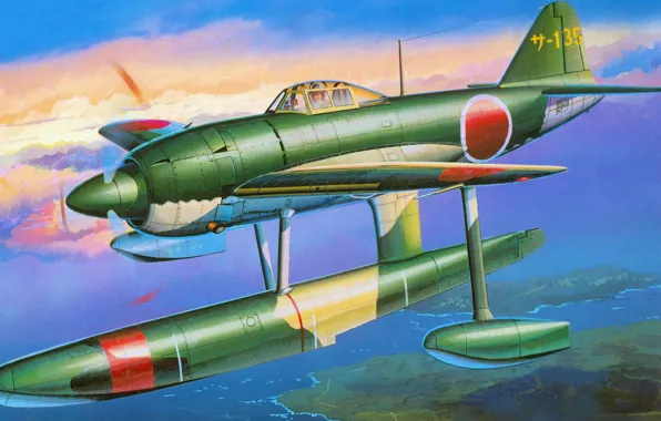 Fighter, морской, истребитель-перехватчик, японец, Kyofu, N1K1, поплавки, floatplane
