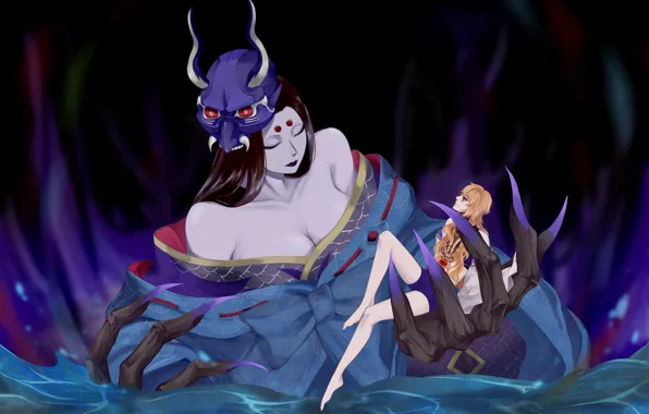 Вода, девушки, руки, демон, когти, Onmyouji, Onmyoji, Hannya