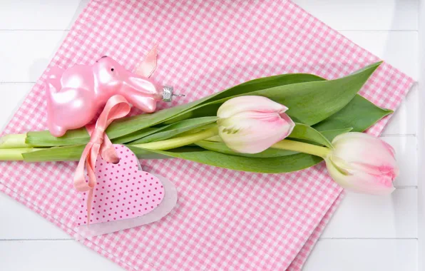 Картинка цветы, праздник, игрушка, кролик, Пасха, тюльпаны, розовые, открытка