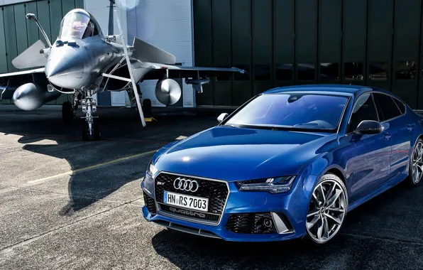 Самолет, Audi, ауди, синяя, Sportback, RS 7