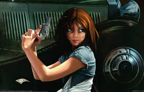 Картинка девушка, оружие, револьвер, Ana del Valle Seoane