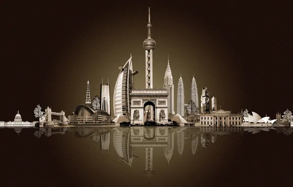 Картинка отель, hotel, Tower Bridge, Burj Al Arab, триумфальная арка, building, sky tower, pyramids