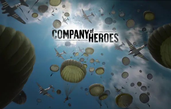 Картинка небо, THQ, самолёты, Company of Heroes, Бука, парашюты, Relic Entertainment