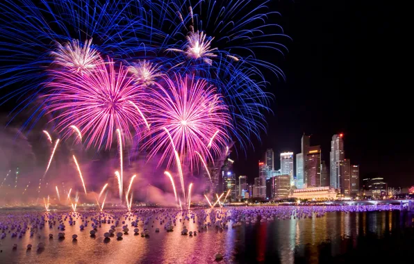 Салют, Сингапур, фейерверк, New Year, Singapore, Fireworks