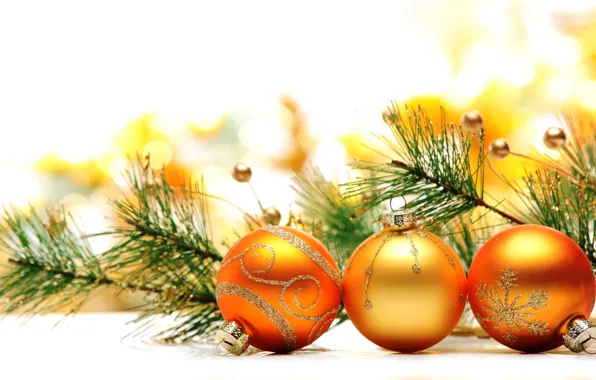 Украшения, шары, Новый Год, Рождество, gold, Christmas, decoration, Merry