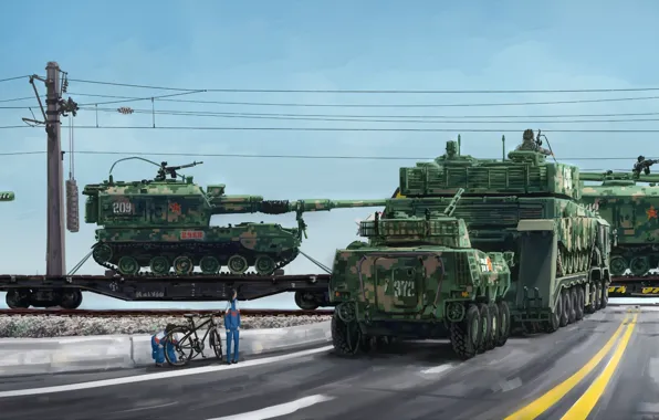 China, girl, bicycle, military, weapon, anime, train, asian