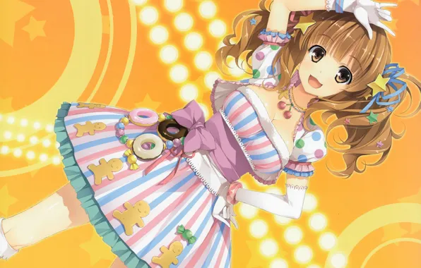 Улыбка, платье, сладости, перчатки, бант, звездочки, art, idolmaster