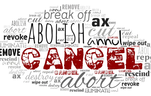 Words, out, remove, destroy, Cancel, abort