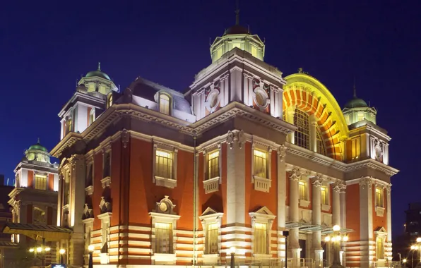 Картинка Япония, Осака, Central Public Hall, Наканошима, ночь, парк, огни