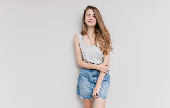 Light, girl, brown hair, lady, cheerful, smiling, posing, skirt