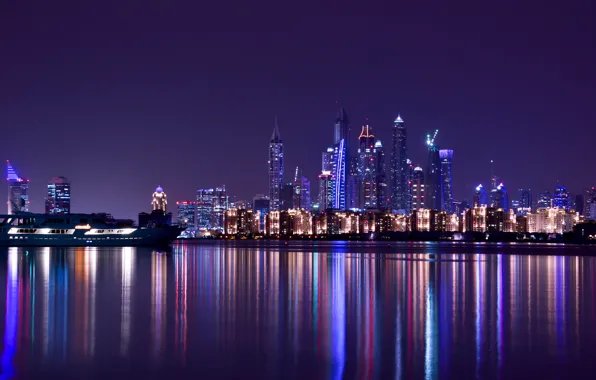 Картинка City, Light, Purple, Dubai, Night, Emirates, Travel, Scape