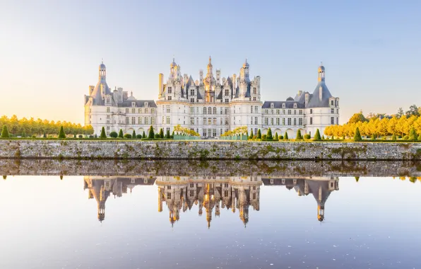 Картинка World, France, Reflection, Chambord Castle, Ancient architecture, Daytime