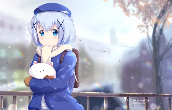 Взгляд, аниме, арт, девочка, gochuumon wa usagi desu ka?