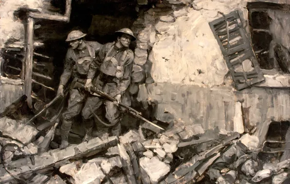 Картинка война, солдаты, руины, Первая мировая война, Saul Tepper