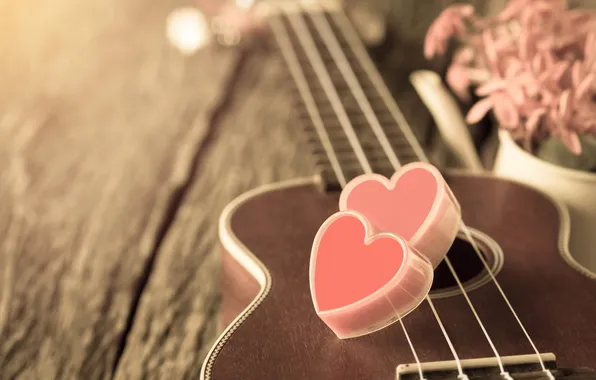 Картинка цветы, сердце, гитара, love, vintage, heart, romantic