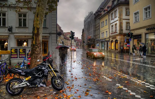 Картинка осень, город, дождь, улица, здания, Ed Gordeev