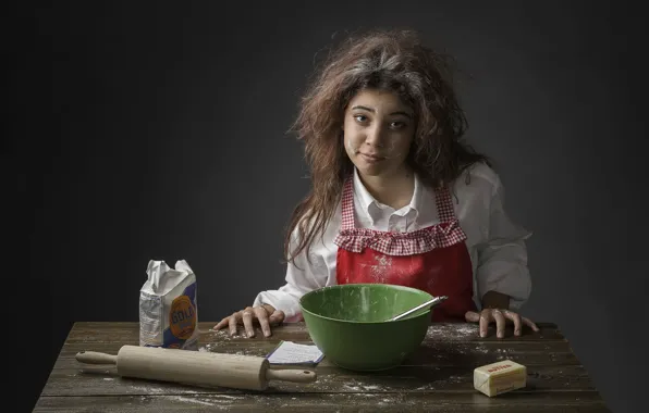 Картинка девушка, масло, мука, скалка, пекарь, The Baker