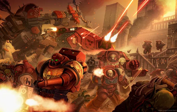 Картинка space marines, orcs, tank, Warhammer 40 000, Blood Ravens, terminator armor