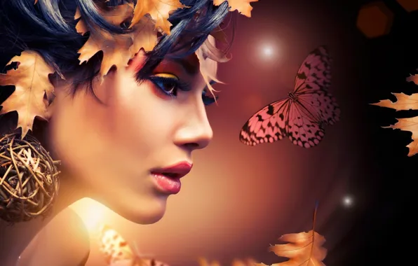 Картинка осень, листья, девушка, стиль, модель