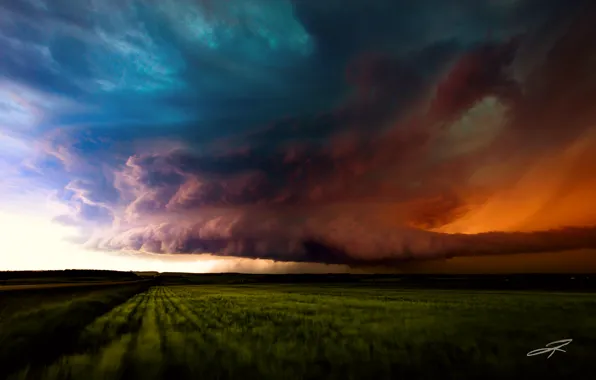 Картинка небо, тучи, шторм, поля, Канада, Альберта