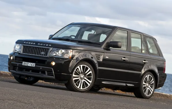 Картинка небо, чёрный, Спорт, джип, Land Rover, Range Rover, передок, Sport