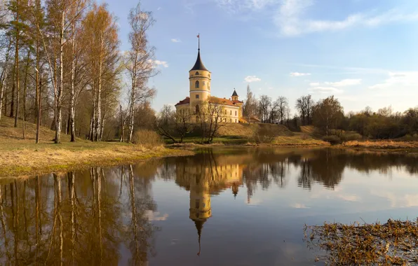 Отражение, замок, весна, Павловск