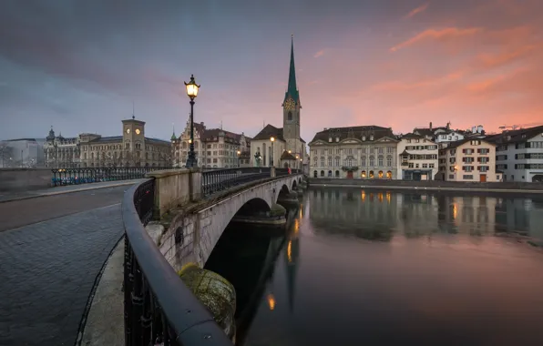 Картинка мост, город, река, Zurich