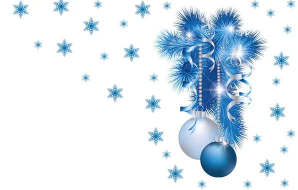 Картинка шарики, снежинки, веточка, настроение, праздник, новый год, минимализм, арт